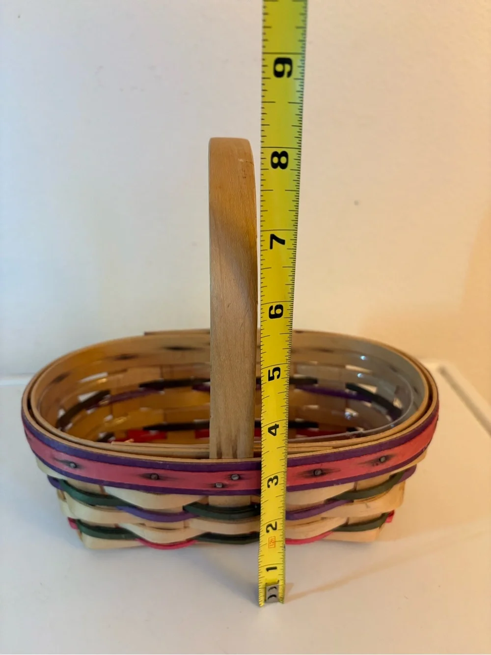 Vintage Longaberger 1996 Easter Basket & Protector, Pink, Green & Purple Accents